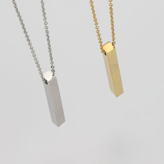 Personalized Bar Necklace - Engraved Stainless Steel Pendant Gold Silver