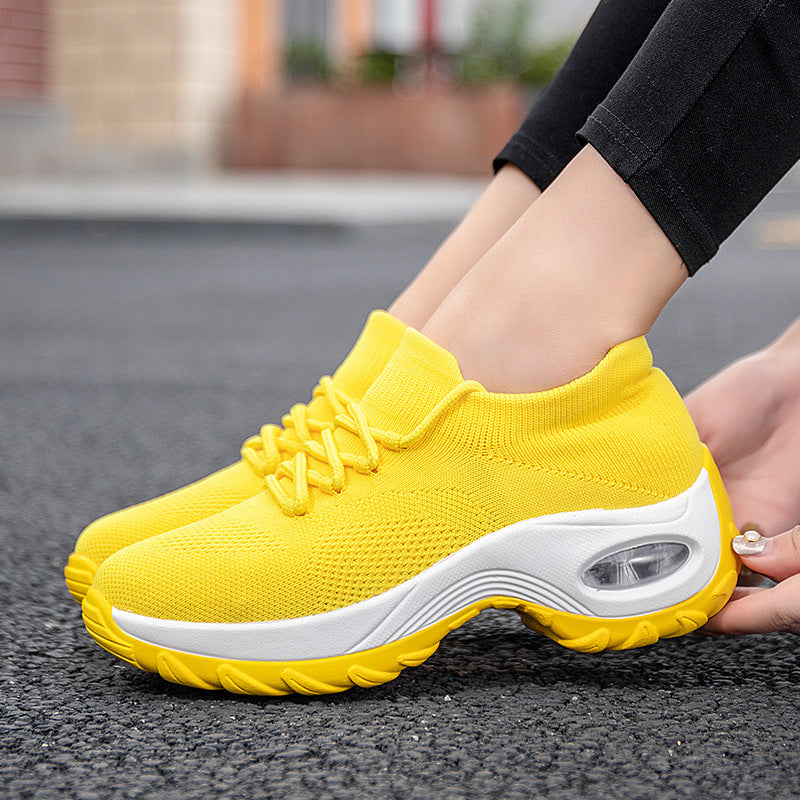 Women's Flying Knit Sneakers - Lightweight Breathable Slip-On Walking Shoes