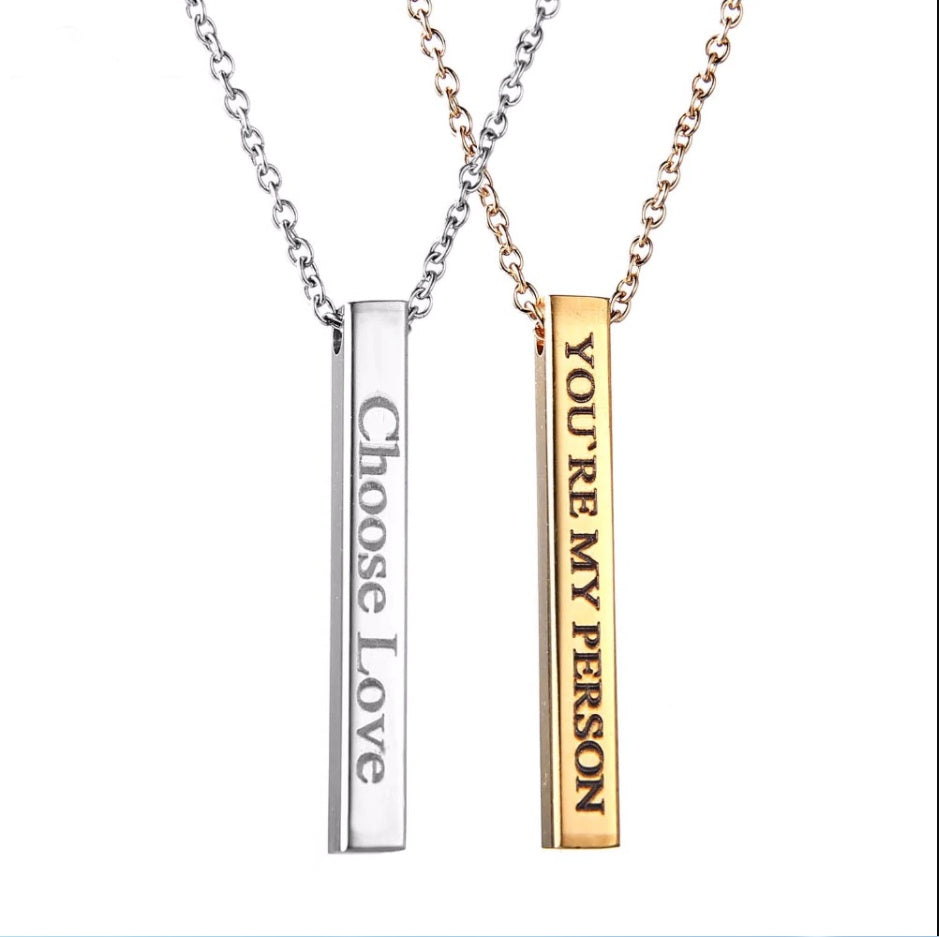 Personalized Bar Necklace - Engraved Stainless Steel Pendant Gold Silver