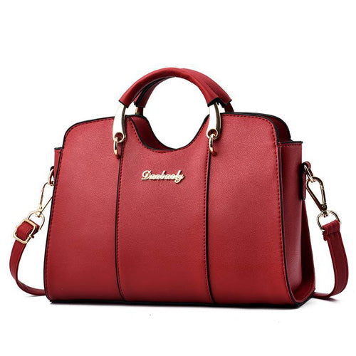 Designer Shoulder Bag - Elegant PU Leather Handbag with Metal Handle Detail
