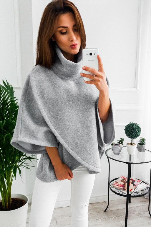 Warme colponcho - Oversized mantel met vleermuismouwen voor dames