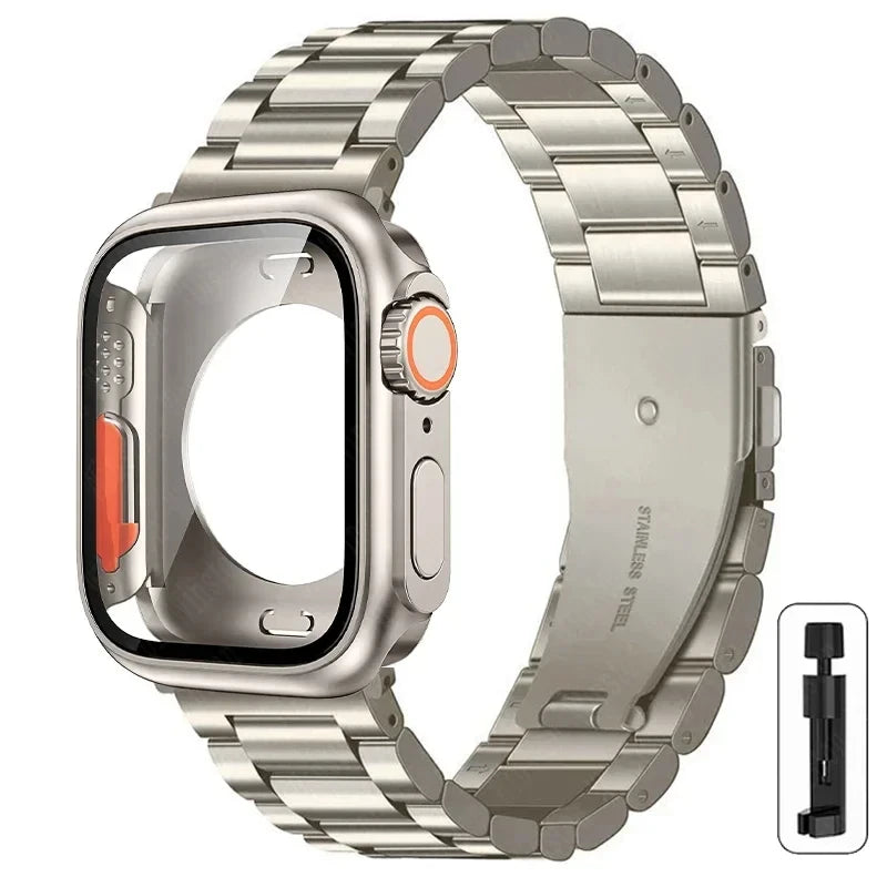 Edelstahlarmband + Ultra-Gehäuse für Apple Watch (44 mm, 45 mm, 41 mm, 40 mm, 42 mm) – Metallarmband für iWatch Series 9, 8, 7, 6, SE, 5 und 4 