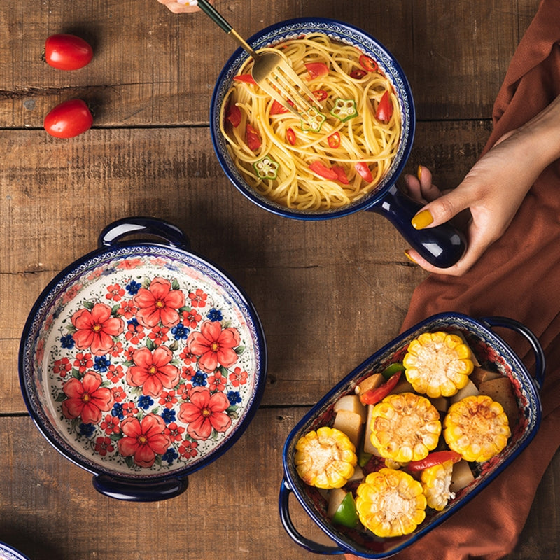 Premium European Style Ceramic Baking Dish Set - Decorative Oven-Safe Tableware