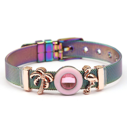 Stainless Steel Mesh Bracelet - Heart Charm Adjustable Bangle