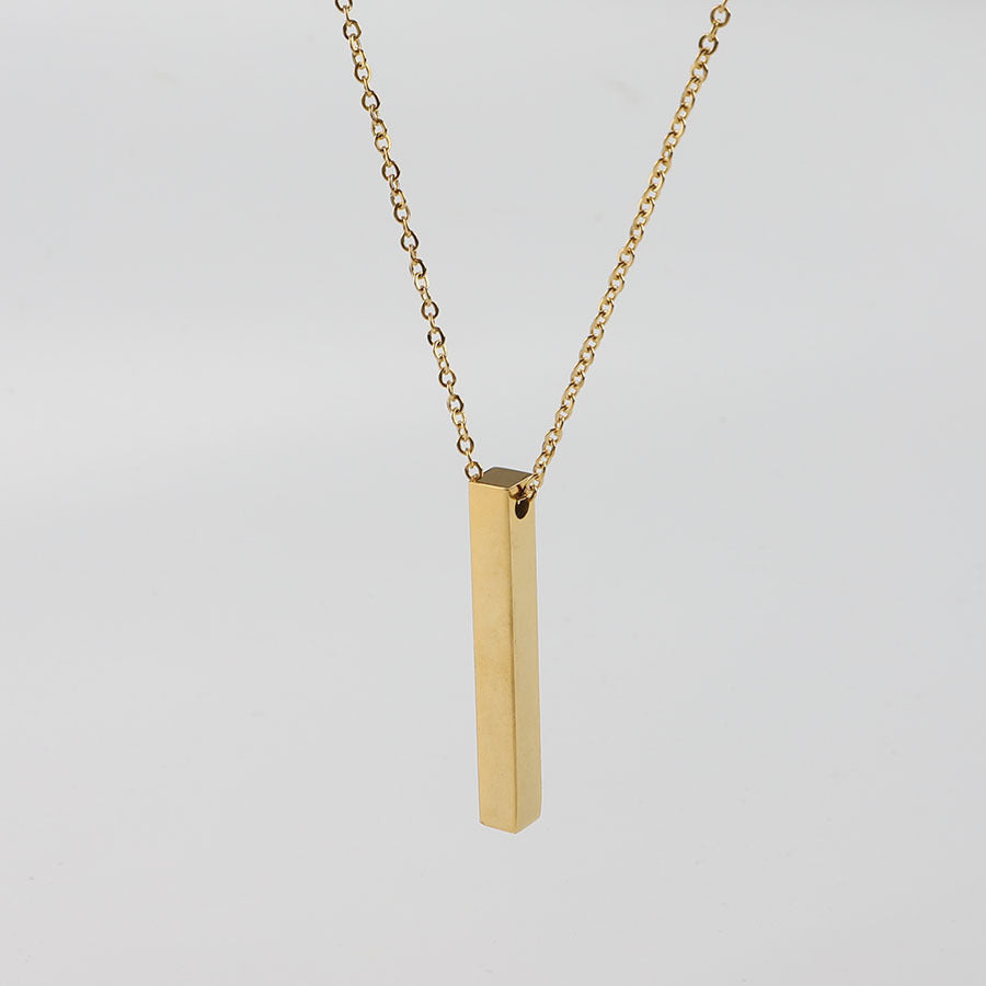 Personalized Bar Necklace - Engraved Stainless Steel Pendant Gold Silver