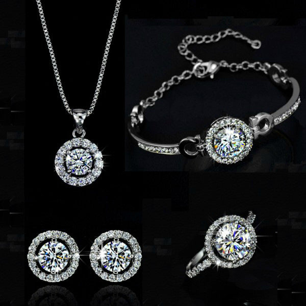 Classic Halo Crystal Jewelry Set - Elegant Necklace Bracelet Earrings Collection