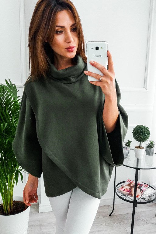 Warme colponcho - Oversized mantel met vleermuismouwen voor dames