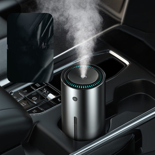 Metallic Car Aromatherapy Diffuser: Dual-Mode Ultrasonic Humidifier with Smart Water Protection & LED Ambient Light