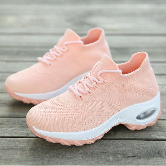 Women's Flying Knit Sneakers - Lightweight Breathable Slip-On Walking Shoes