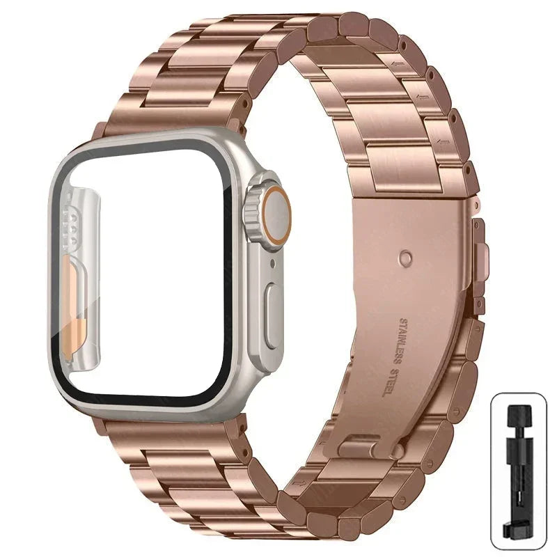 Edelstahlarmband + Ultra-Gehäuse für Apple Watch (44 mm, 45 mm, 41 mm, 40 mm, 42 mm) – Metallarmband für iWatch Series 9, 8, 7, 6, SE, 5 und 4 