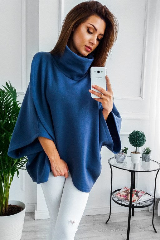Warme colponcho - Oversized mantel met vleermuismouwen voor dames