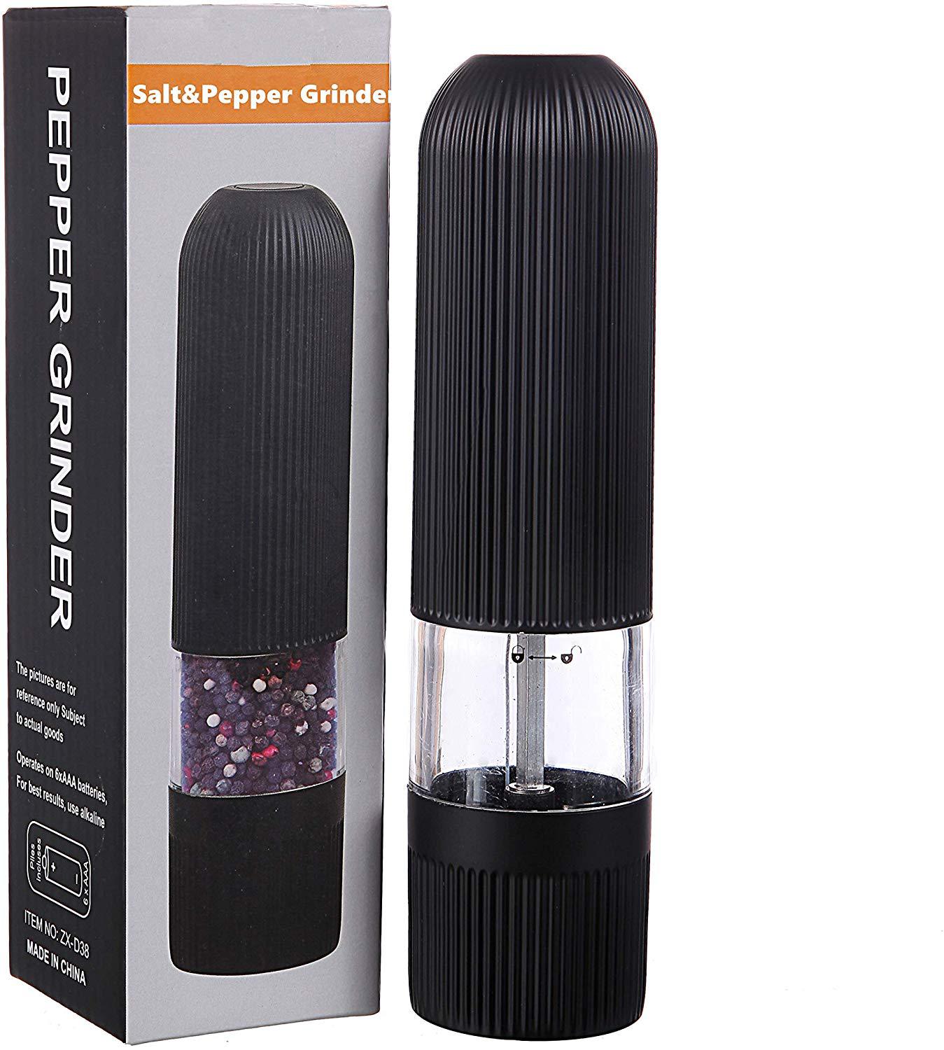 Electric Pepper & Salt Grinder - One-Handed Automatic Mill with LED Light for Kitchen Cooking