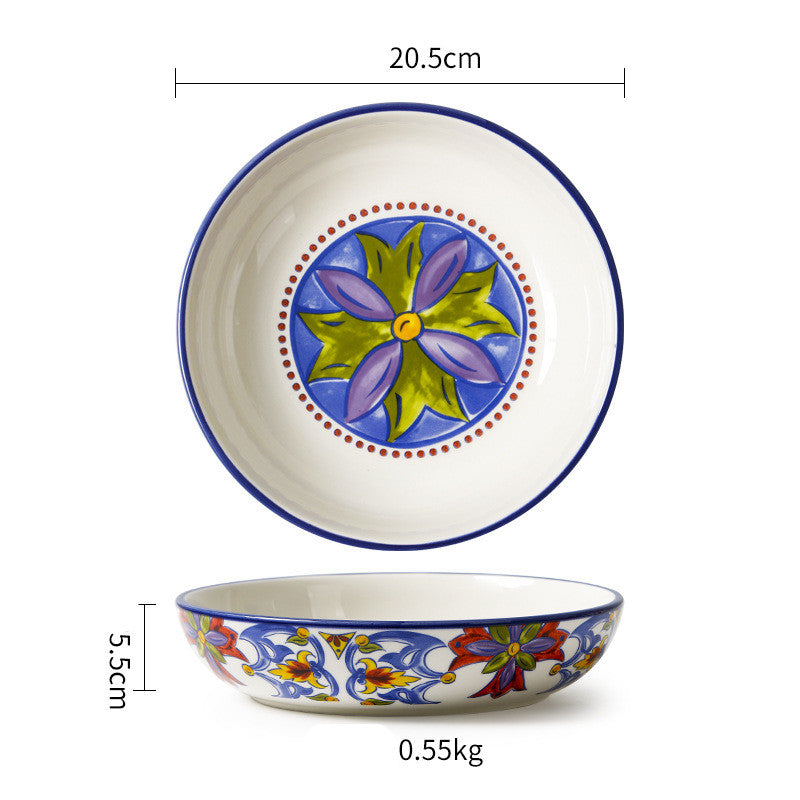 Ceramic Tableware Pastoral Style Home Plate Dinner Plate - Decorative Floral Plates Set