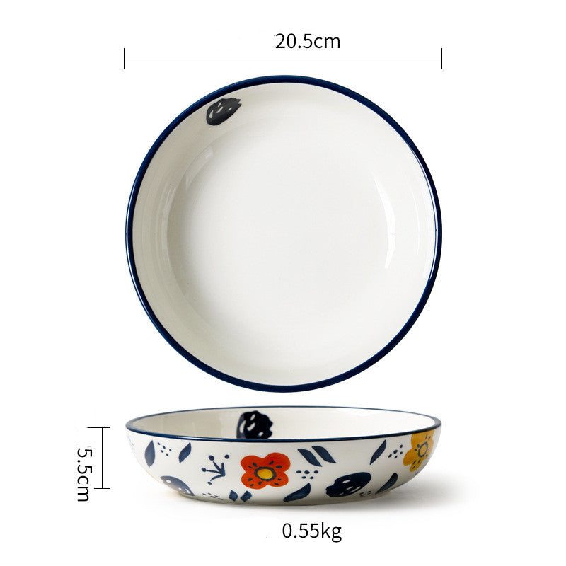 Ceramic Tableware Pastoral Style Home Plate Dinner Plate - Decorative Floral Plates Set