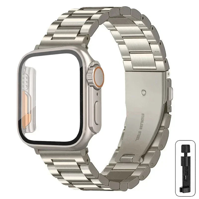 Edelstahlarmband + Ultra-Gehäuse für Apple Watch (44 mm, 45 mm, 41 mm, 40 mm, 42 mm) – Metallarmband für iWatch Series 9, 8, 7, 6, SE, 5 und 4 