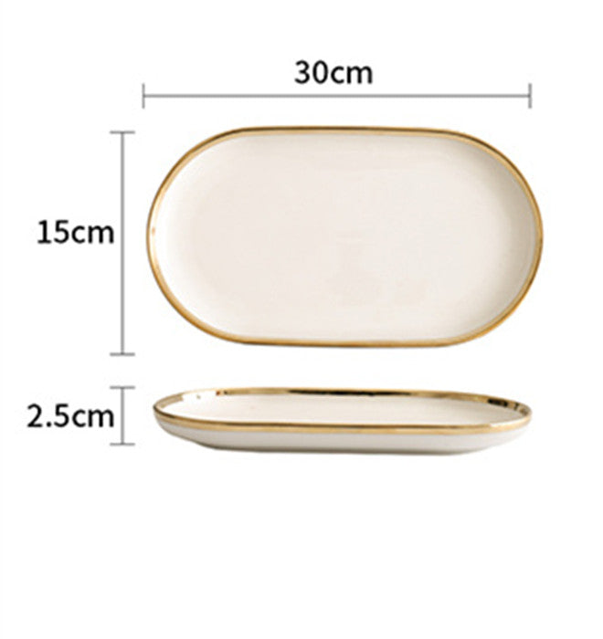 Service de vaisselle en porcelaine de qualité supérieure - Bols et assiettes à bord doré style américain