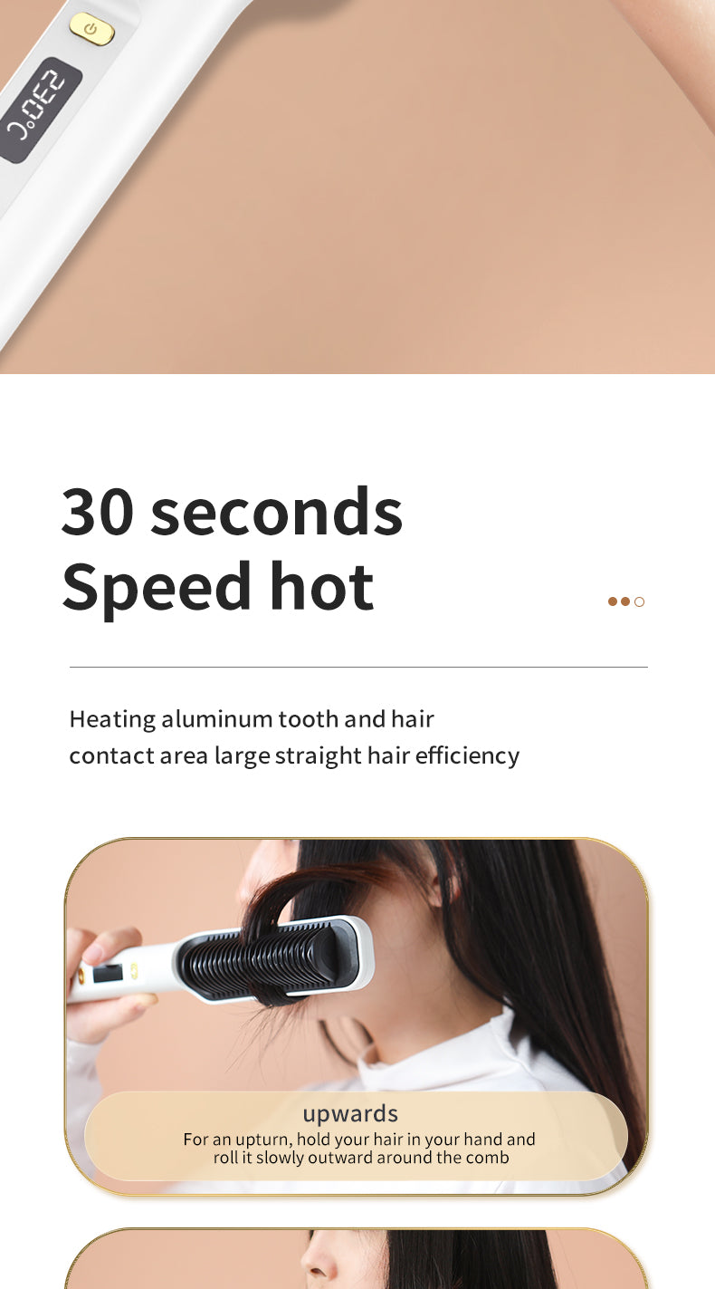 Peine Eléctrico Caliente - Cepillo Alisador de Cabello con Filas Desfasadas 3D y Pantalla LED