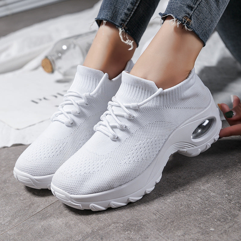 Women's Flying Knit Sneakers - Lightweight Breathable Slip-On Walking Shoes