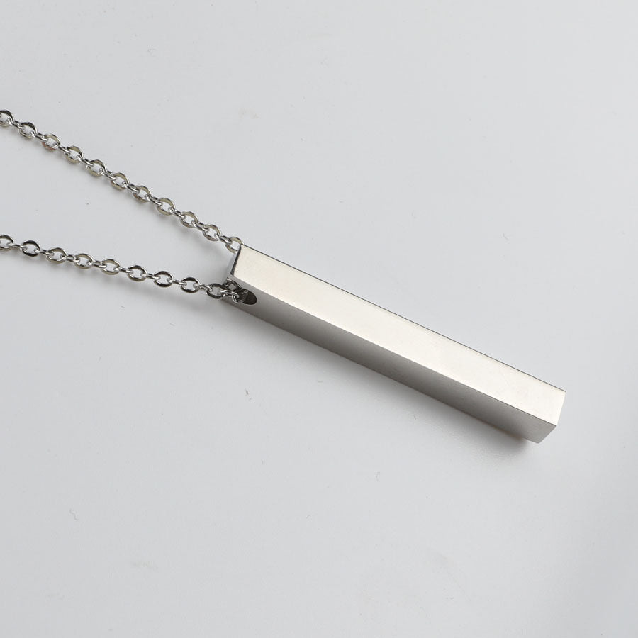 Personalized Bar Necklace - Engraved Stainless Steel Pendant Gold Silver