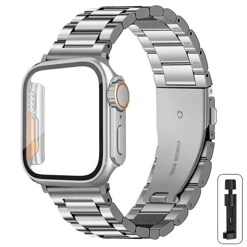 Edelstahlarmband + Ultra-Gehäuse für Apple Watch (44 mm, 45 mm, 41 mm, 40 mm, 42 mm) – Metallarmband für iWatch Series 9, 8, 7, 6, SE, 5 und 4 