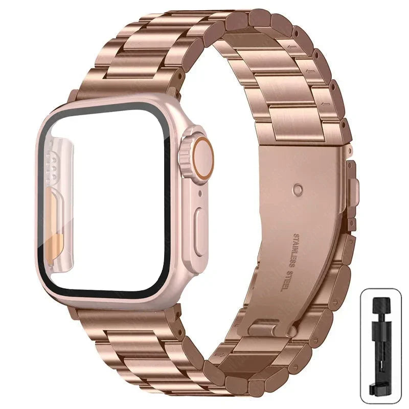 Edelstahlarmband + Ultra-Gehäuse für Apple Watch (44 mm, 45 mm, 41 mm, 40 mm, 42 mm) – Metallarmband für iWatch Series 9, 8, 7, 6, SE, 5 und 4 