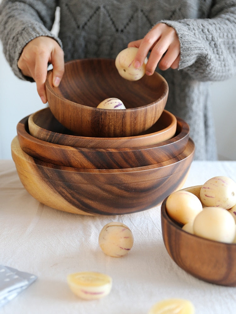 Natural Wooden Bowl Set - Handmade Eco-Friendly Kitchen Bowls for Home & Restaurant