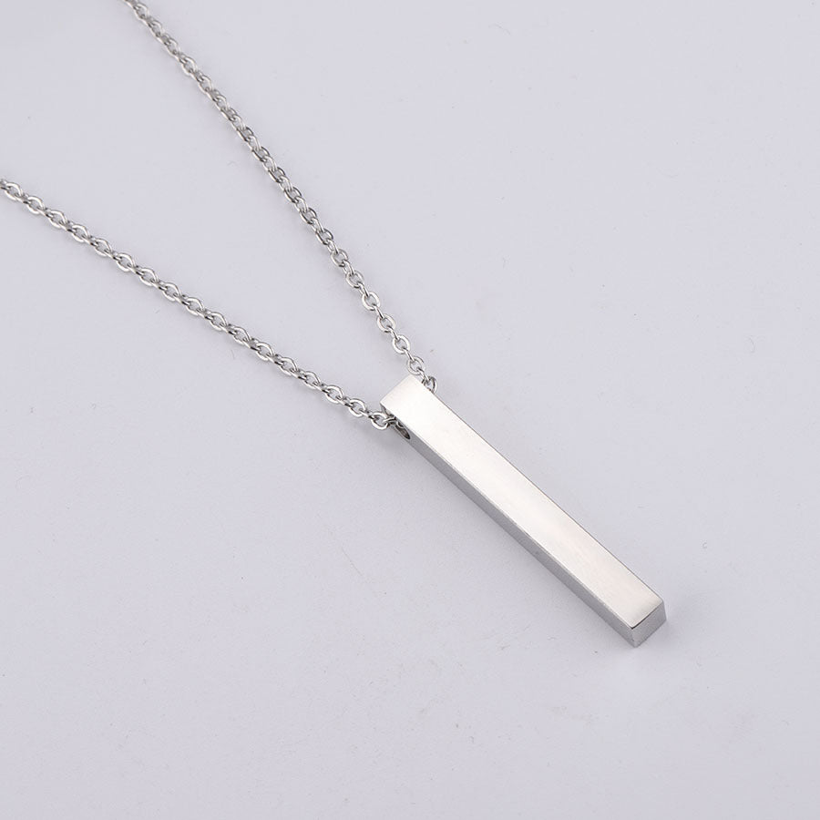 Personalized Bar Necklace - Engraved Stainless Steel Pendant Gold Silver