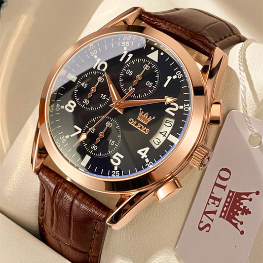 OLEVS Luxury Men's Watch - Waterproof Chronograph Leather Strap