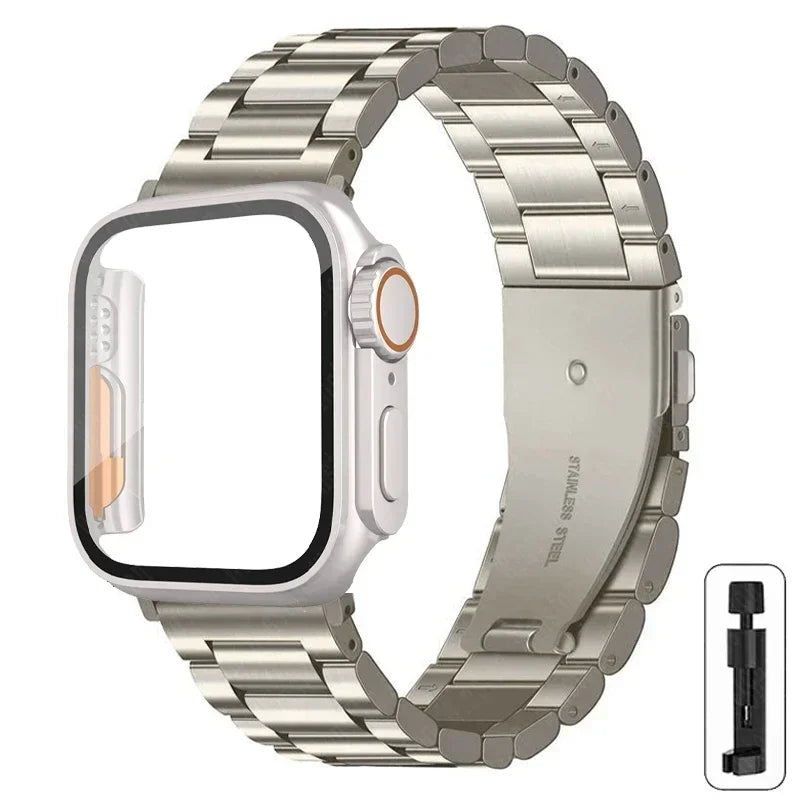 Edelstahlarmband + Ultra-Gehäuse für Apple Watch (44 mm, 45 mm, 41 mm, 40 mm, 42 mm) – Metallarmband für iWatch Series 9, 8, 7, 6, SE, 5 und 4 