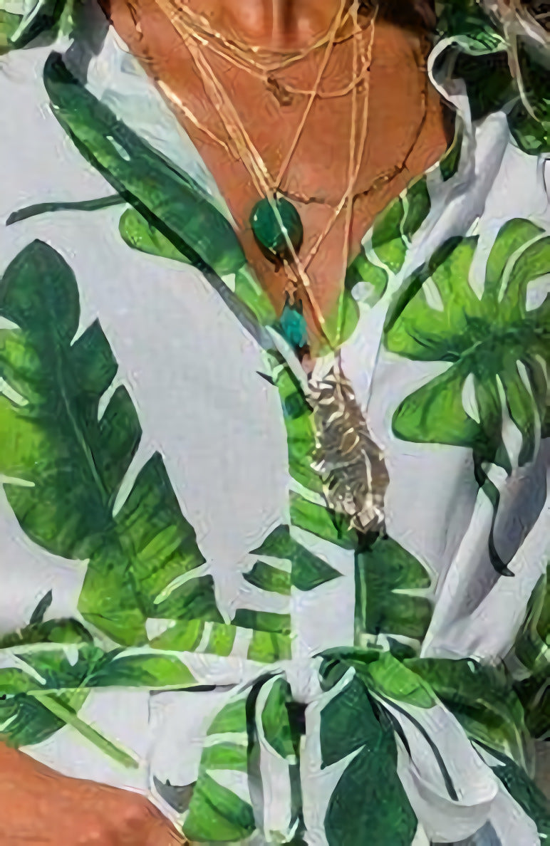 Madrid Vintage Chiffon Maxi-jurk — Elegante V-hals Lange Mouw Boheemse Jurk