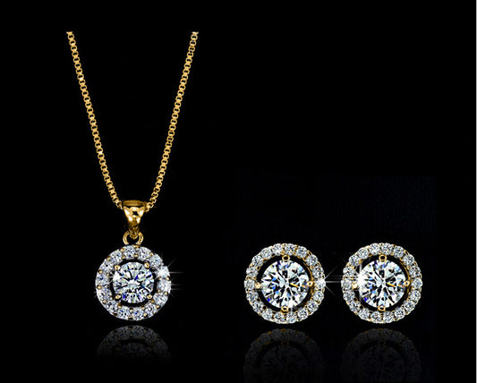 Classic Halo Crystal Jewelry Set - Elegant Necklace Bracelet Earrings Collection