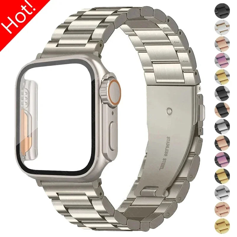 Edelstahlarmband + Ultra-Gehäuse für Apple Watch (44 mm, 45 mm, 41 mm, 40 mm, 42 mm) – Metallarmband für iWatch Series 9, 8, 7, 6, SE, 5 und 4 