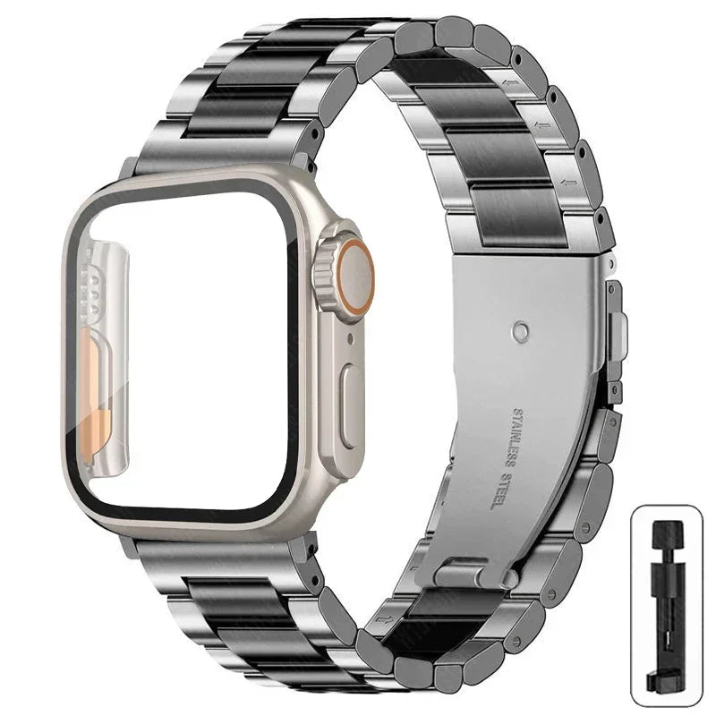 Edelstahlarmband + Ultra-Gehäuse für Apple Watch (44 mm, 45 mm, 41 mm, 40 mm, 42 mm) – Metallarmband für iWatch Series 9, 8, 7, 6, SE, 5 und 4 