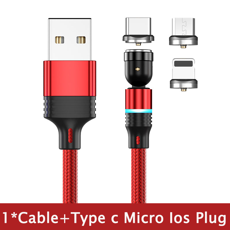 Magnetische Oplaadkabel 540° Draaibaar - 3-in-1 Universeel Snel Opladen Type-C Micro USB iOS