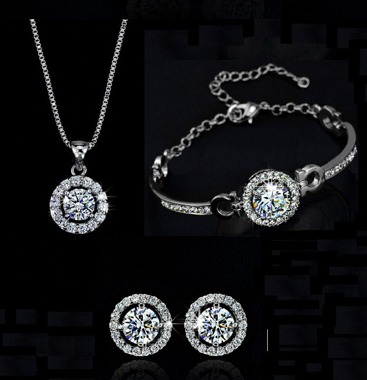 Classic Halo Crystal Jewelry Set - Elegant Necklace Bracelet Earrings Collection