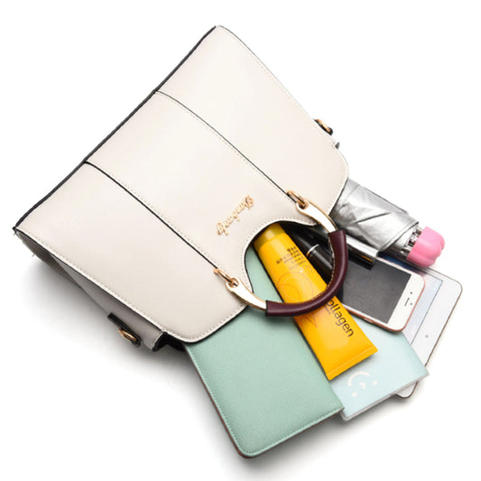 Designer Shoulder Bag - Elegant PU Leather Handbag with Metal Handle Detail