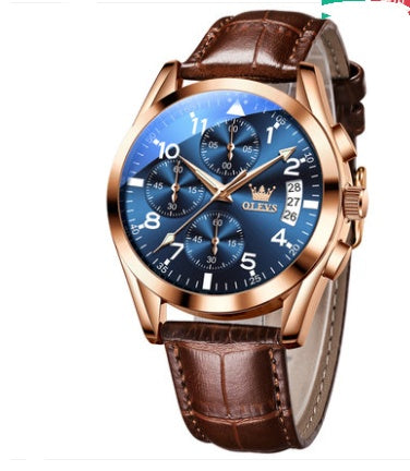 Montre de luxe pour homme OLEVS - Chronographe étanche avec bracelet en cuir
