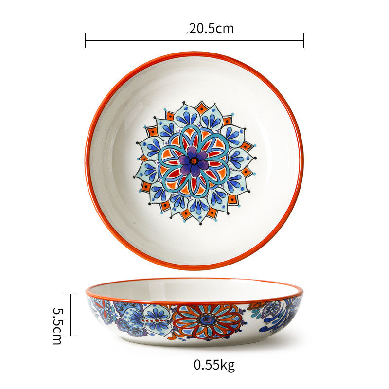 Ceramic Tableware Pastoral Style Home Plate Dinner Plate - Decorative Floral Plates Set