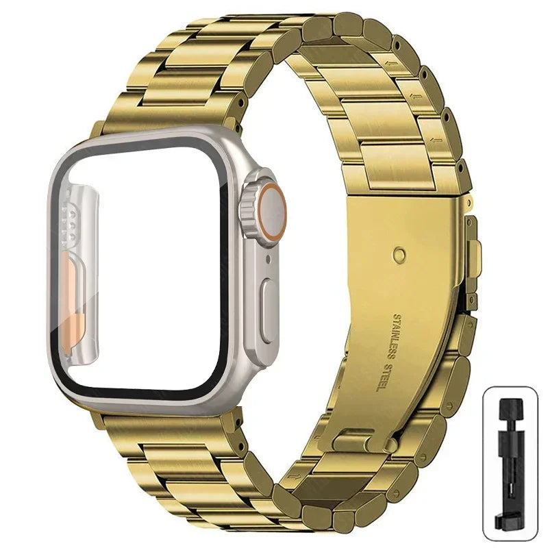 Edelstahlarmband + Ultra-Gehäuse für Apple Watch (44 mm, 45 mm, 41 mm, 40 mm, 42 mm) – Metallarmband für iWatch Series 9, 8, 7, 6, SE, 5 und 4 