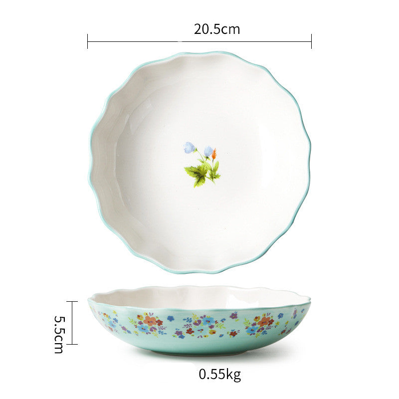 Ceramic Tableware Pastoral Style Home Plate Dinner Plate - Decorative Floral Plates Set