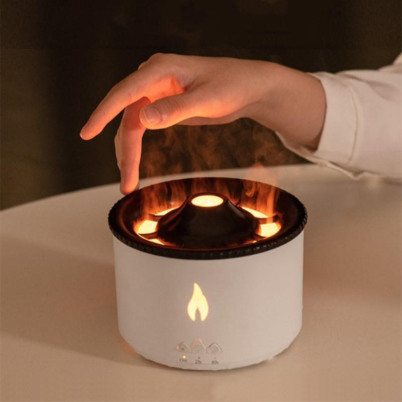 Volcano Flame Ultrasonic Humidifier: Healing Jellyfish Mist & Aromatherapy Diffuser – Smart 2-Color Ambient Lighting