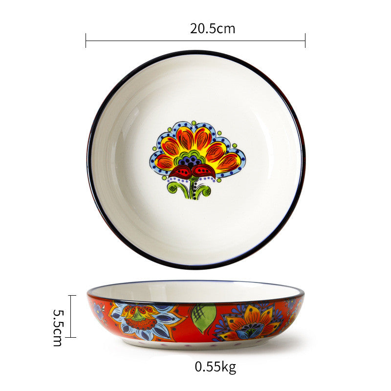 Ceramic Tableware Pastoral Style Home Plate Dinner Plate - Decorative Floral Plates Set