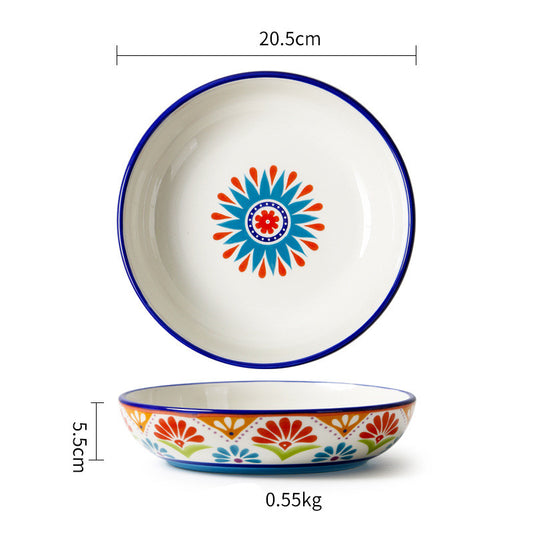 Ceramic Tableware Pastoral Style Home Plate Dinner Plate - Decorative Floral Plates Set