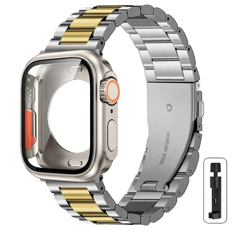 Edelstahlarmband + Ultra-Gehäuse für Apple Watch (44 mm, 45 mm, 41 mm, 40 mm, 42 mm) – Metallarmband für iWatch Series 9, 8, 7, 6, SE, 5 und 4 