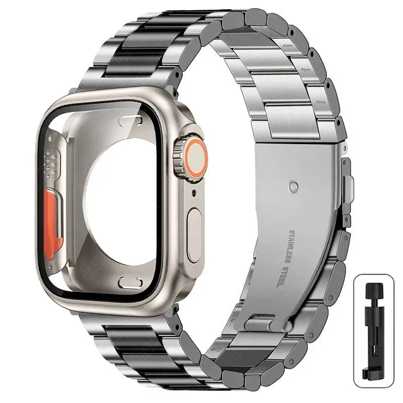 Edelstahlarmband + Ultra-Gehäuse für Apple Watch (44 mm, 45 mm, 41 mm, 40 mm, 42 mm) – Metallarmband für iWatch Series 9, 8, 7, 6, SE, 5 und 4 