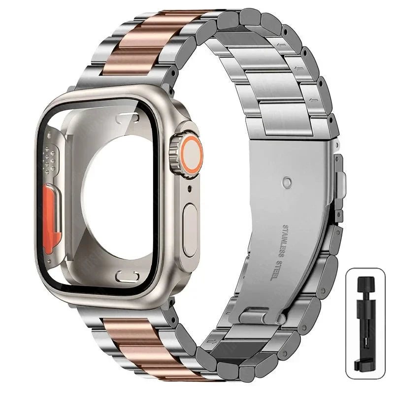 Edelstahlarmband + Ultra-Gehäuse für Apple Watch (44 mm, 45 mm, 41 mm, 40 mm, 42 mm) – Metallarmband für iWatch Series 9, 8, 7, 6, SE, 5 und 4 