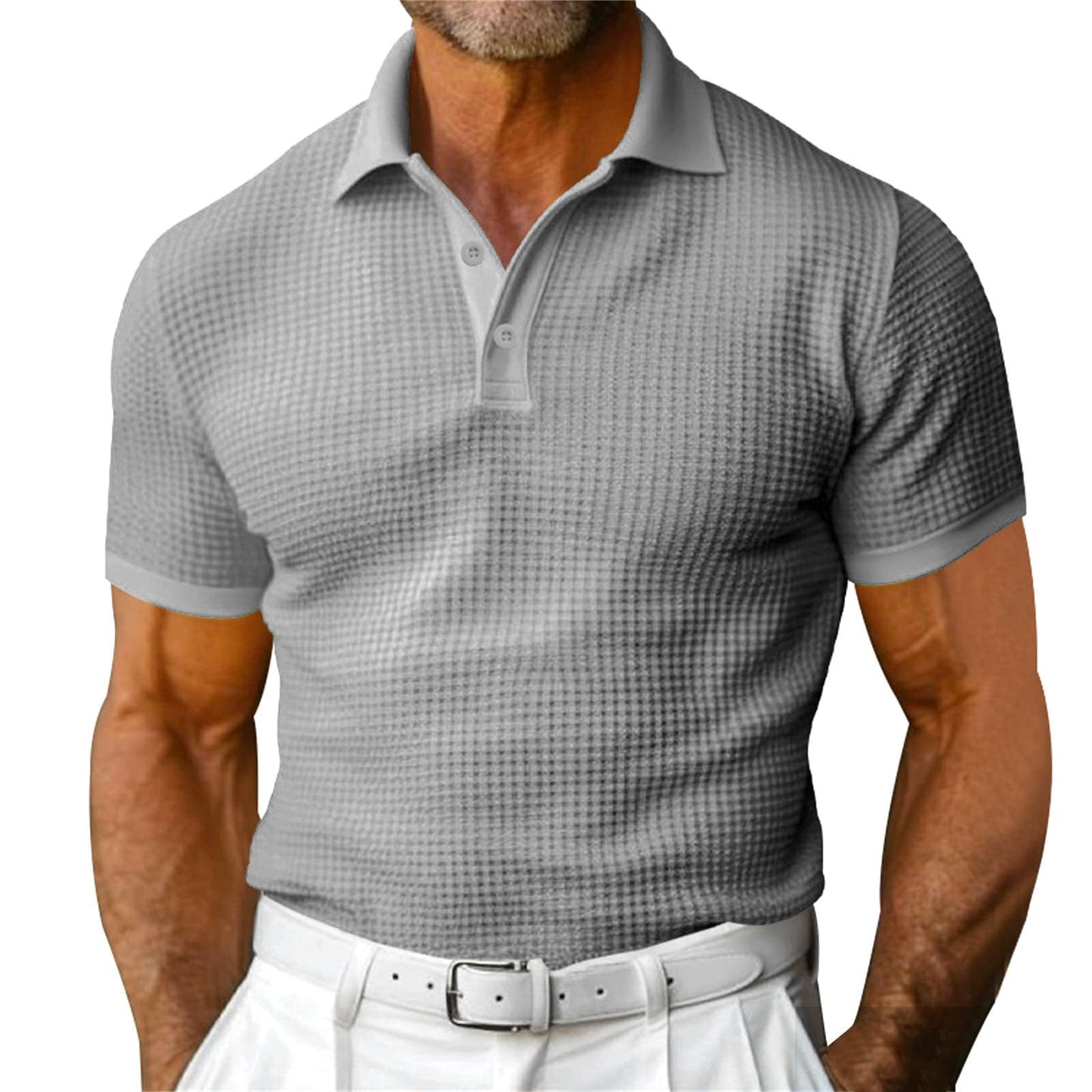 Herre Waffle Polo Shirt — Slim Fit Sommer Krave Top