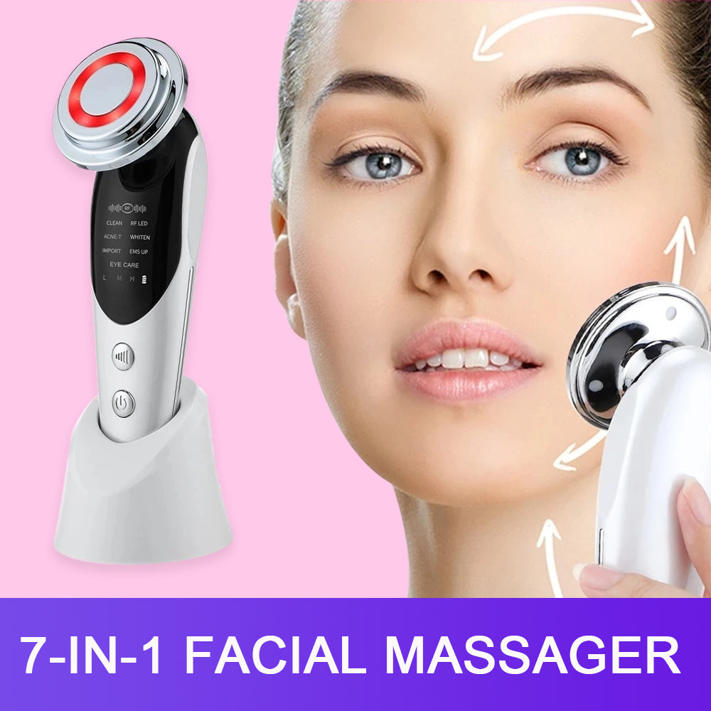 Masajeador Facial Premium 7 en 1 – EMS, Luz LED y Vibración Caliente