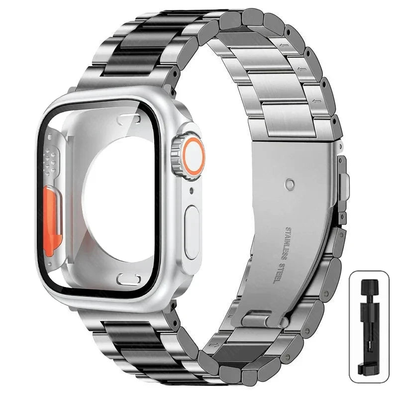 Edelstahlarmband + Ultra-Gehäuse für Apple Watch (44 mm, 45 mm, 41 mm, 40 mm, 42 mm) – Metallarmband für iWatch Series 9, 8, 7, 6, SE, 5 und 4 