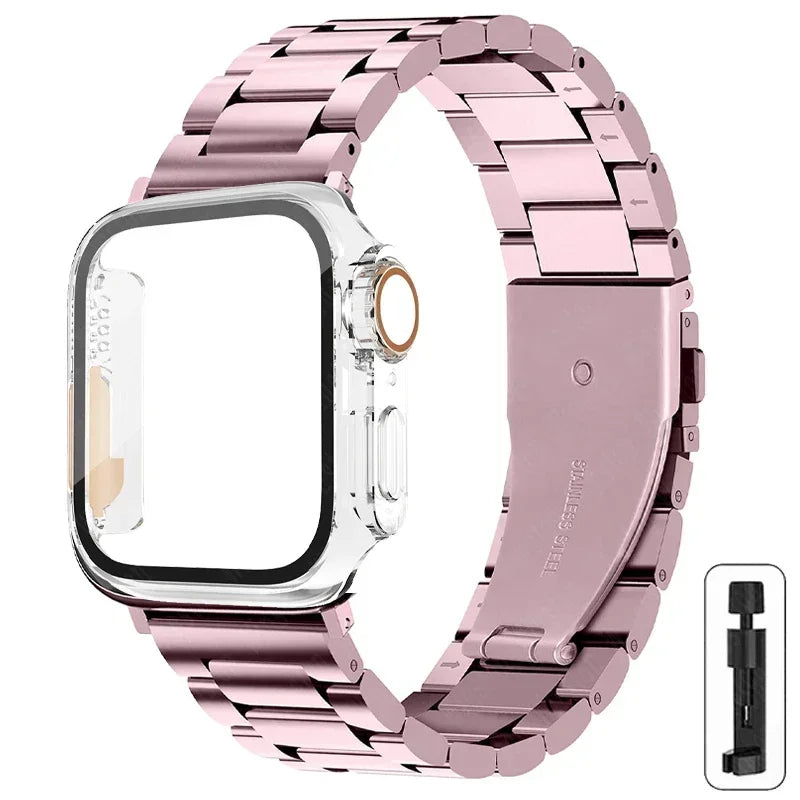 Edelstahlarmband + Ultra-Gehäuse für Apple Watch (44 mm, 45 mm, 41 mm, 40 mm, 42 mm) – Metallarmband für iWatch Series 9, 8, 7, 6, SE, 5 und 4 